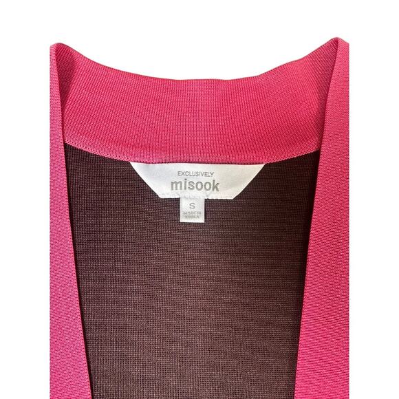 Misook Open Front Knit Cardigan Chocolate Brown with Hot Pink Trim – Size Small - Picture 4 of 6